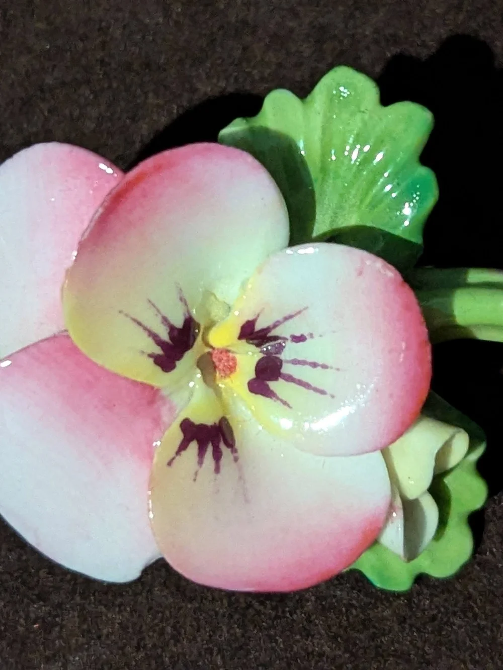 Pink and Cream Ceramic Pansy Brooch